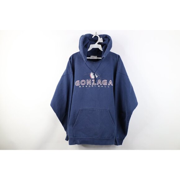 Vtg 90s Y2K Mens L Thrashed Gonzaga University Basketball Hoodie Sweatshirt Blue